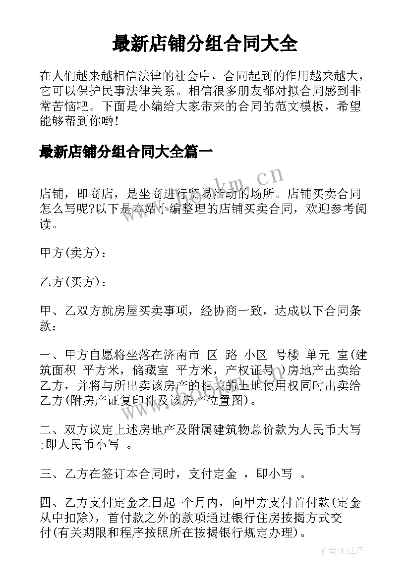 最新店铺分组合同大全