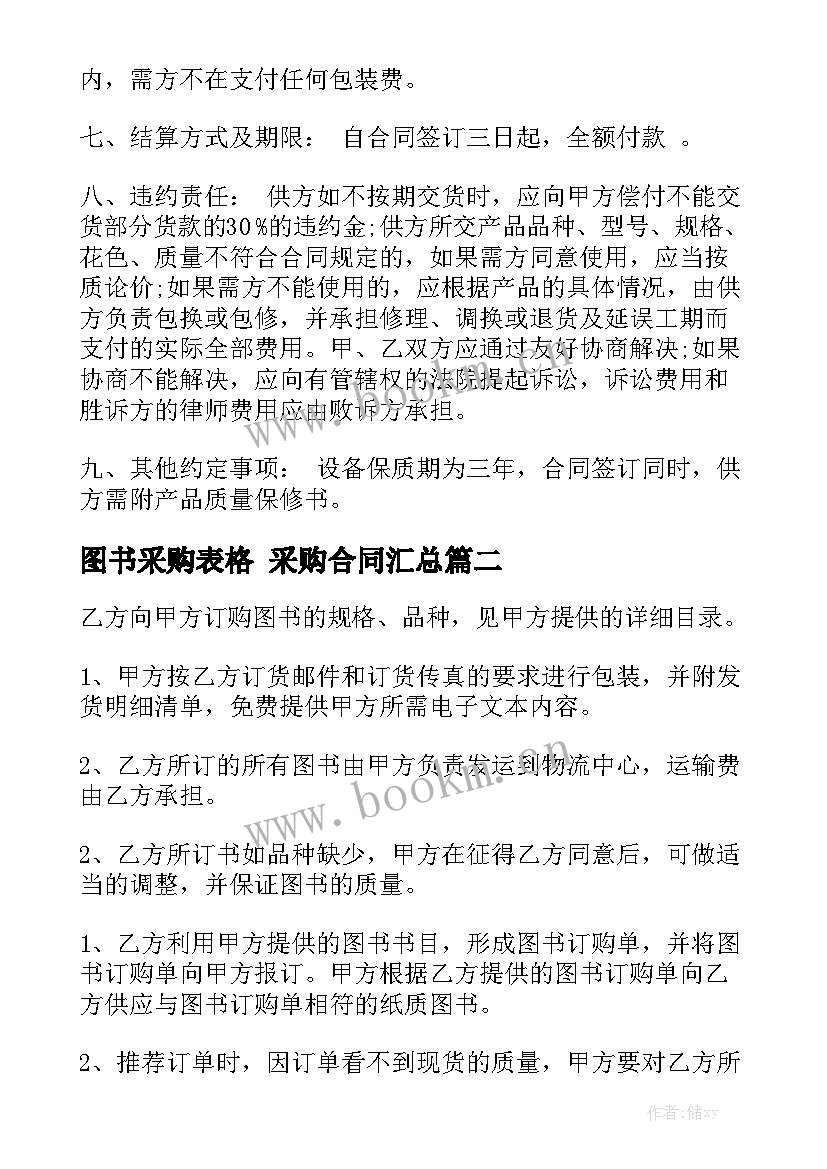 图书采购表格 采购合同汇总