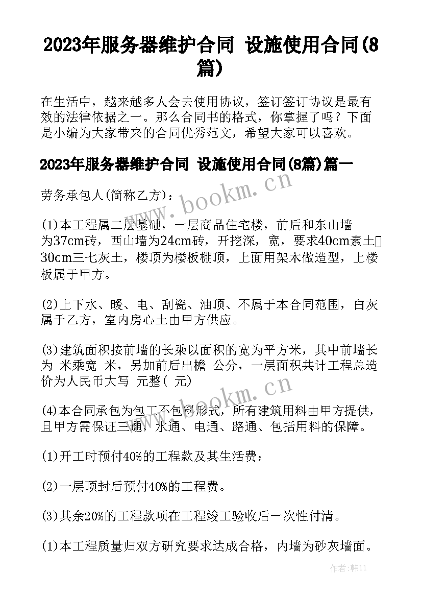 2023年服务器维护合同 设施使用合同(8篇)