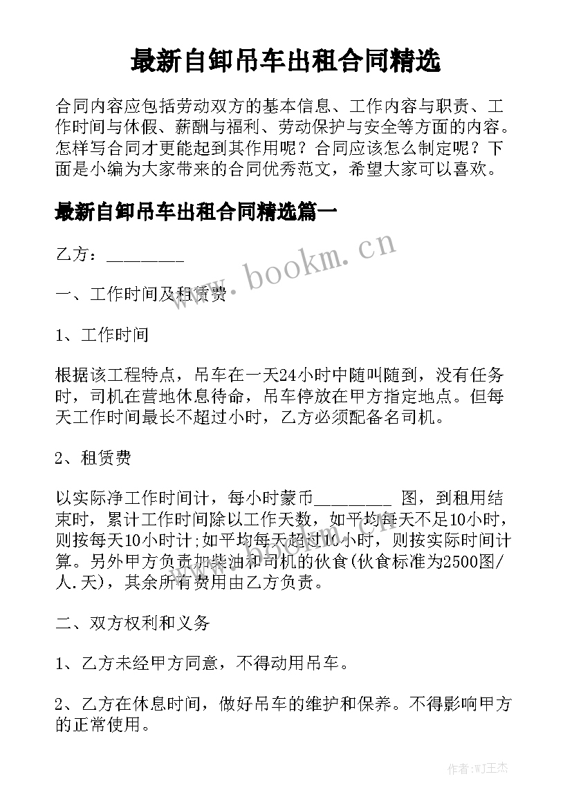 最新自卸吊车出租合同精选