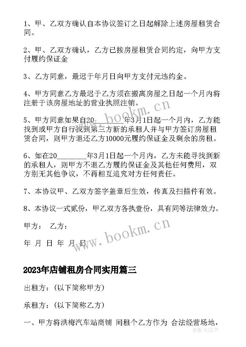 2023年店铺租房合同实用