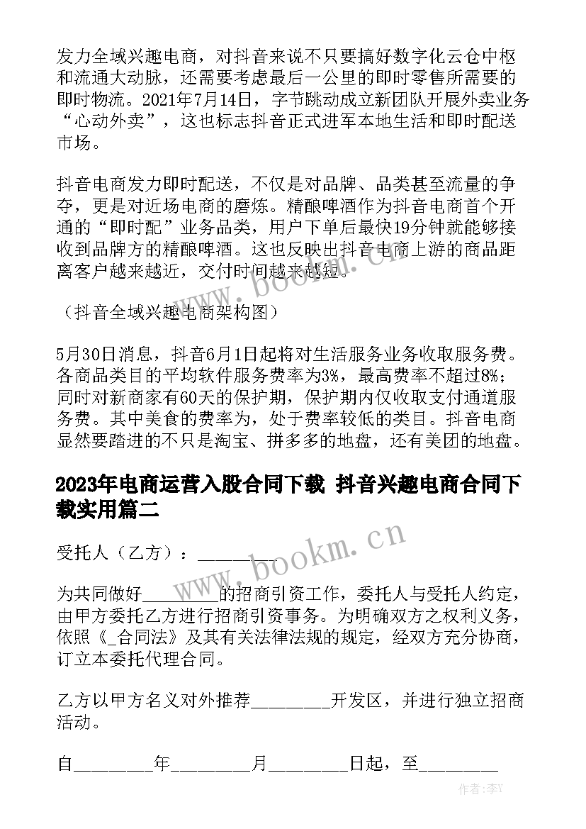 2023年电商运营入股合同下载 抖音兴趣电商合同下载实用