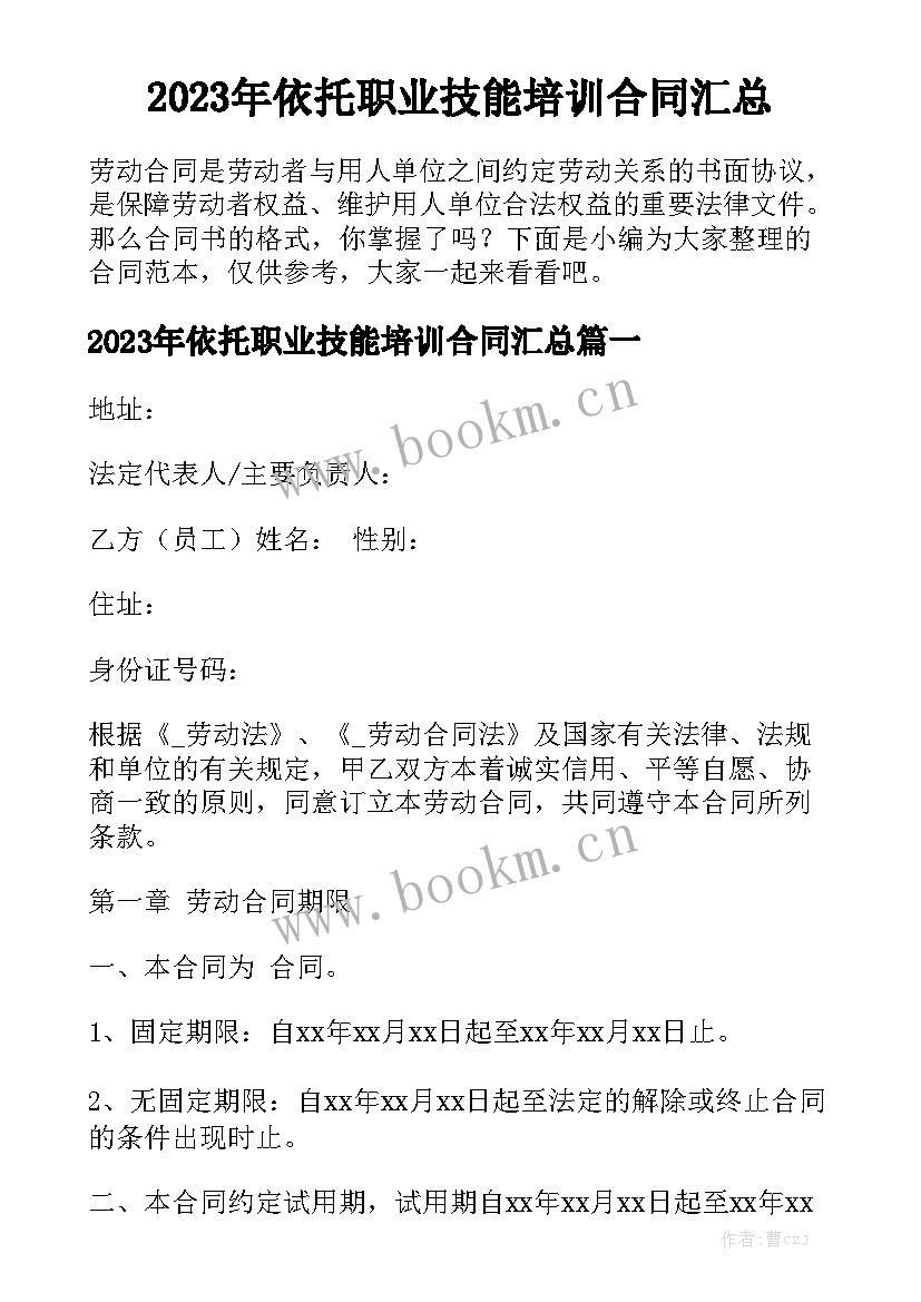 2023年依托职业技能培训合同汇总