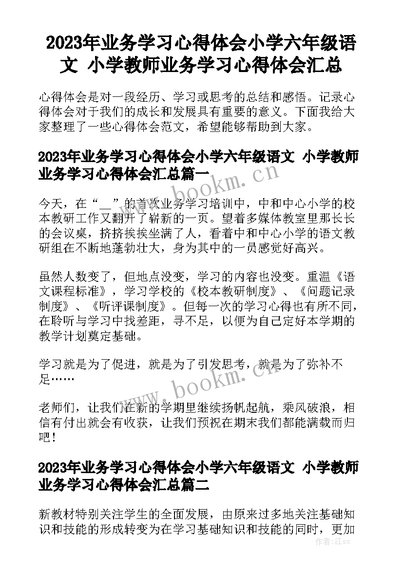 2023年业务学习心得体会小学六年级语文 小学教师业务学习心得体会汇总