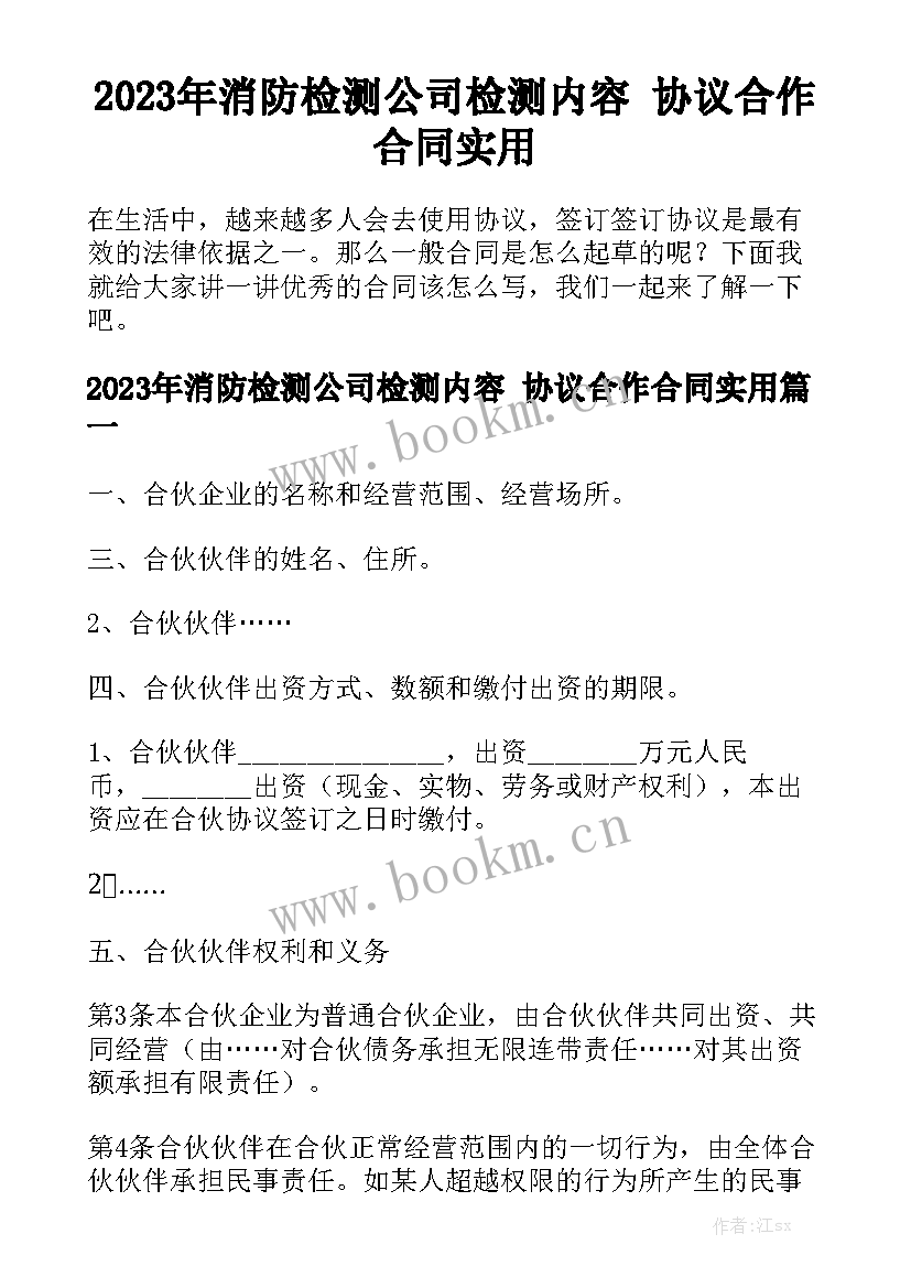 2023年消防检测公司检测内容 协议合作合同实用