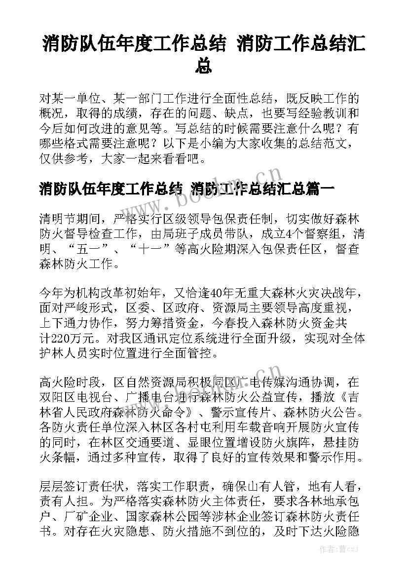 消防队伍年度工作总结 消防工作总结汇总