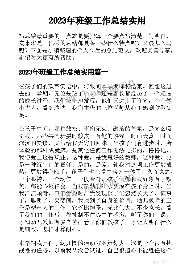 2023年班级工作总结实用