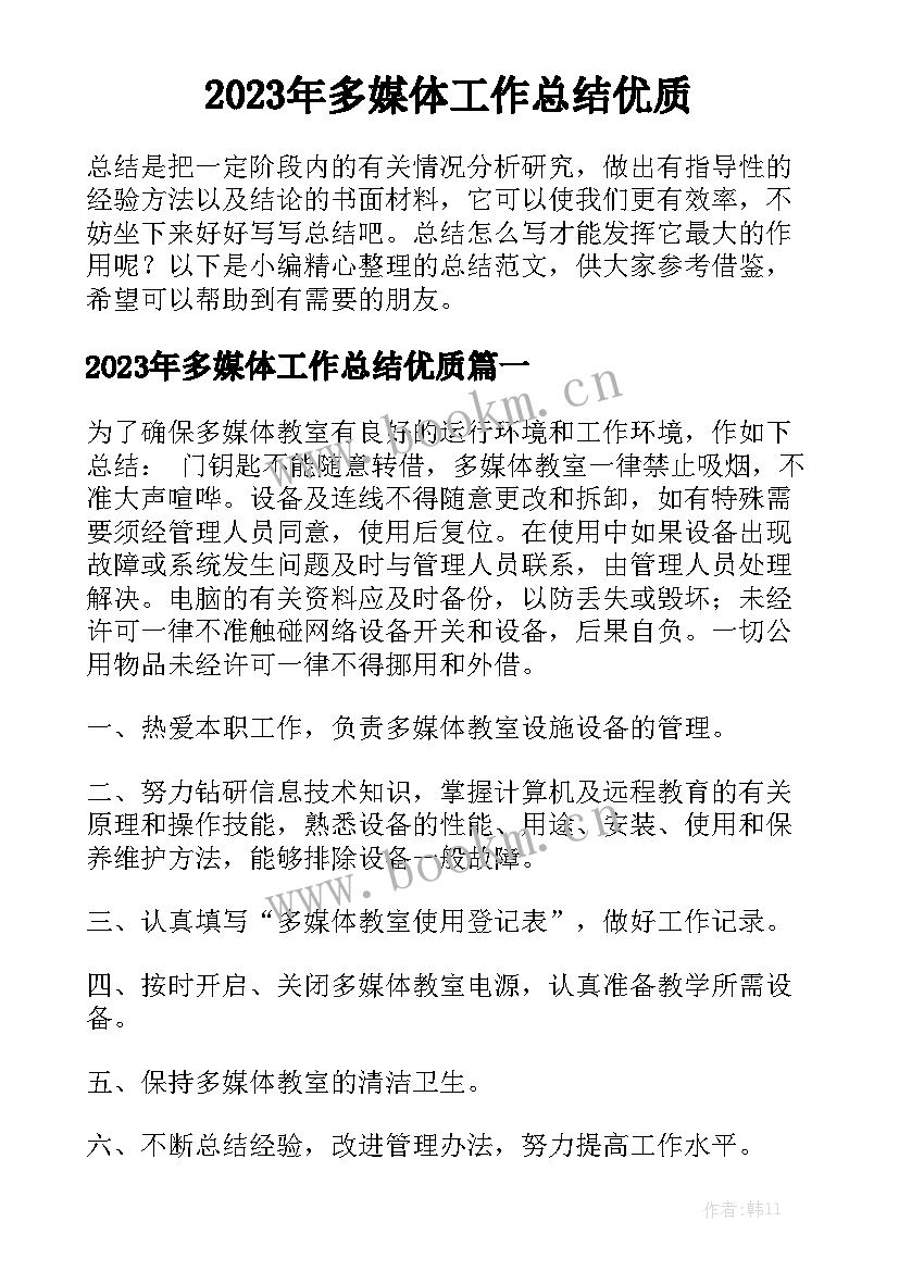 2023年多媒体工作总结优质