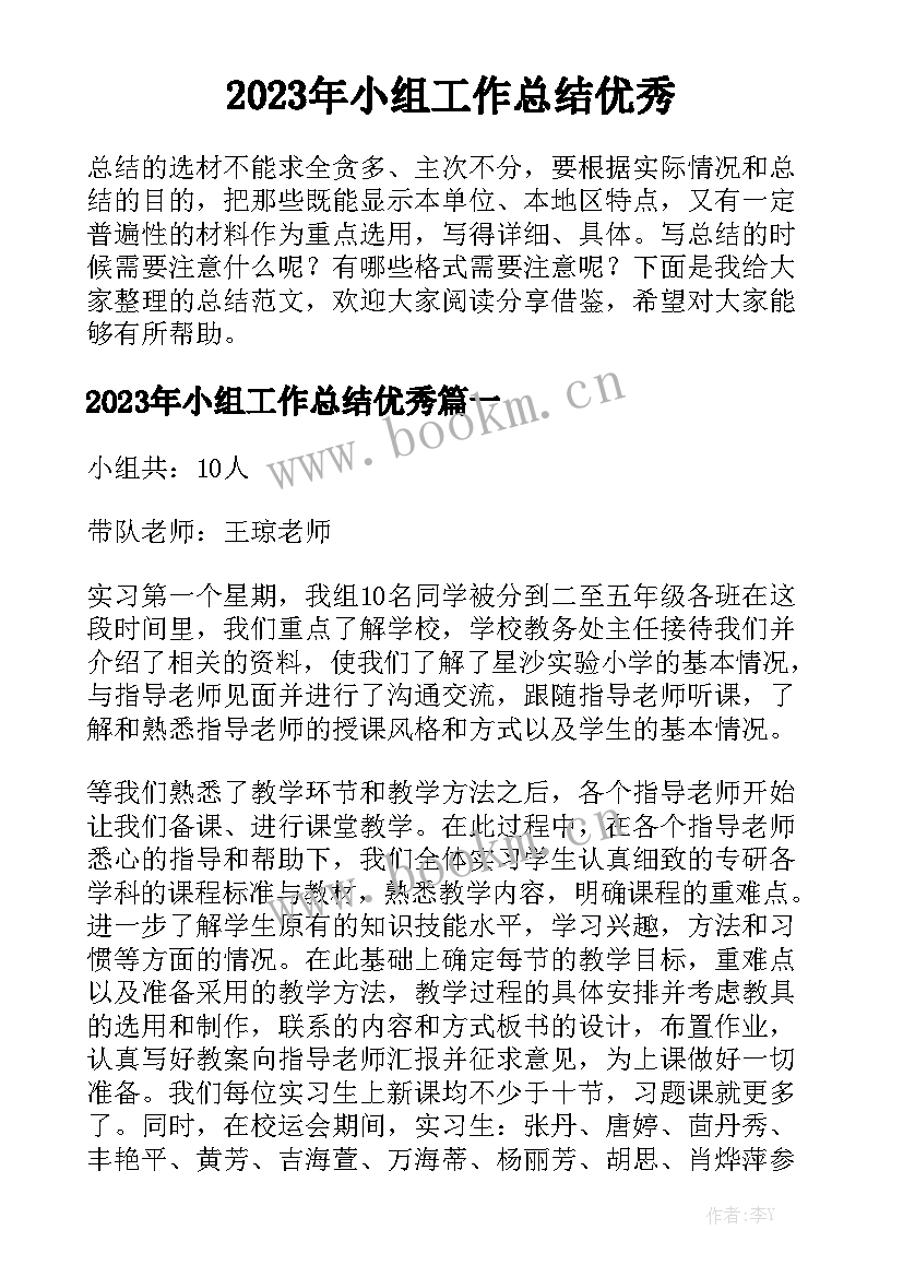 2023年小组工作总结优秀