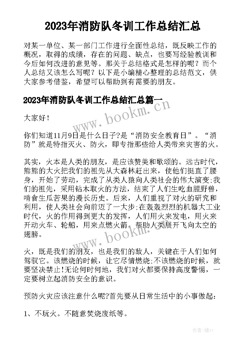 2023年消防队冬训工作总结汇总