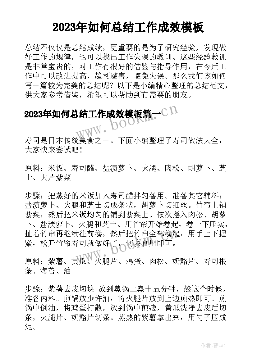 2023年如何总结工作成效模板