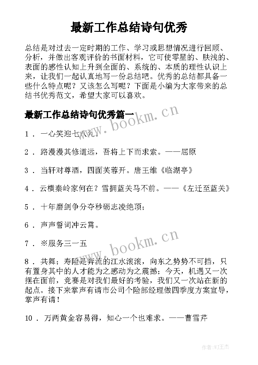 最新工作总结诗句优秀