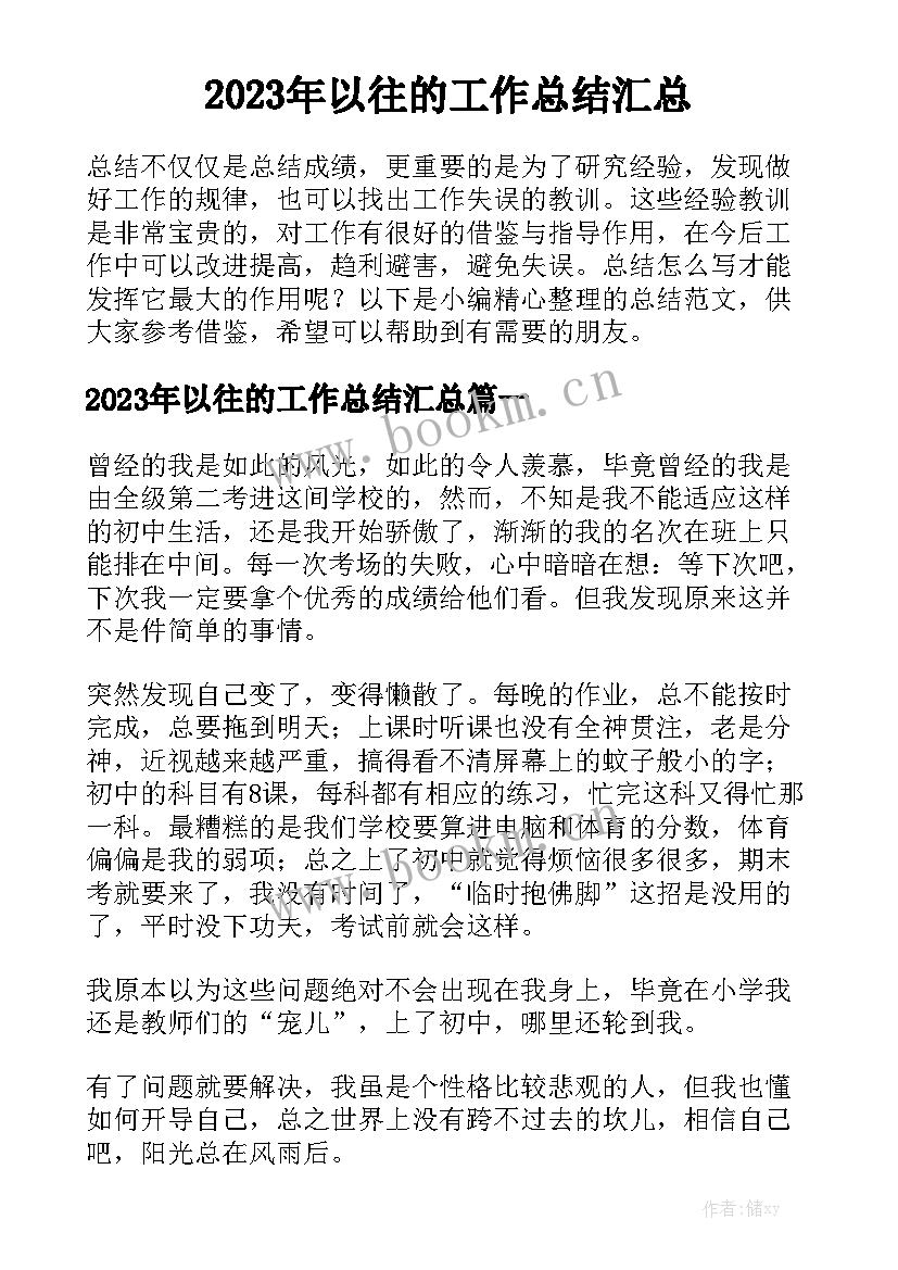 2023年以往的工作总结汇总