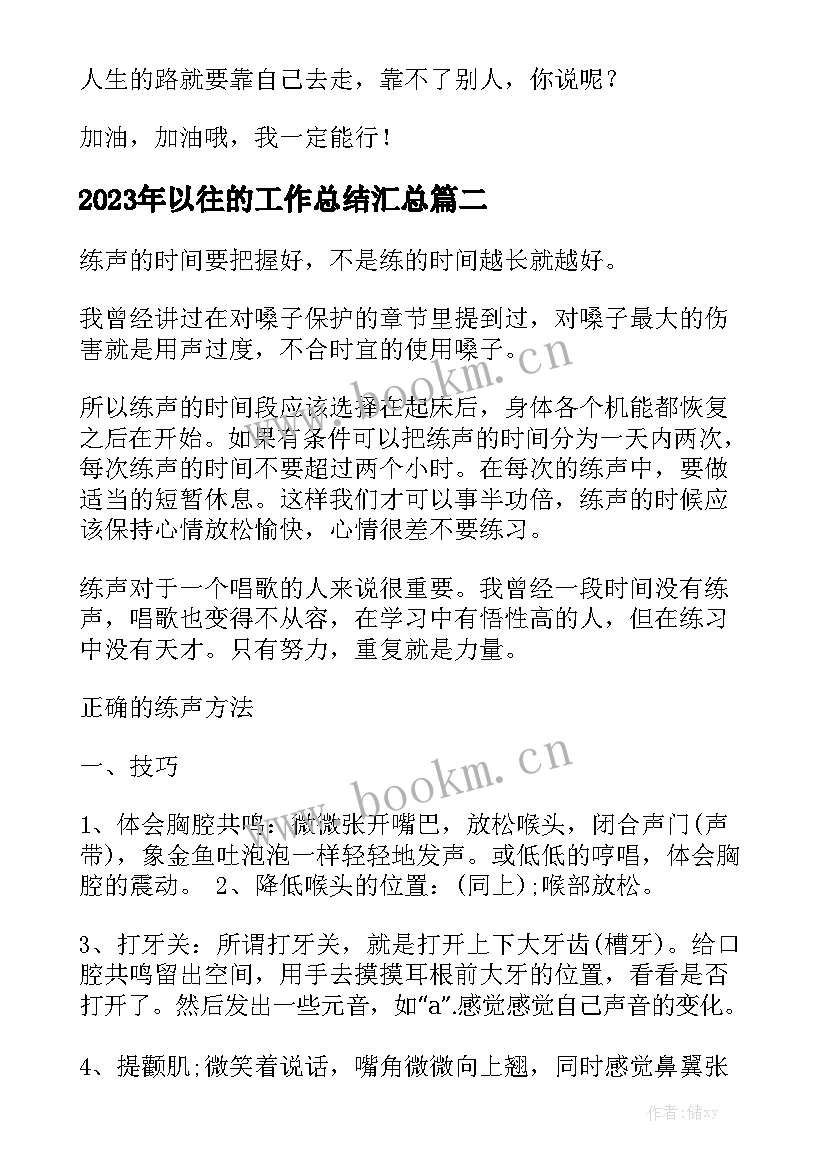 2023年以往的工作总结汇总