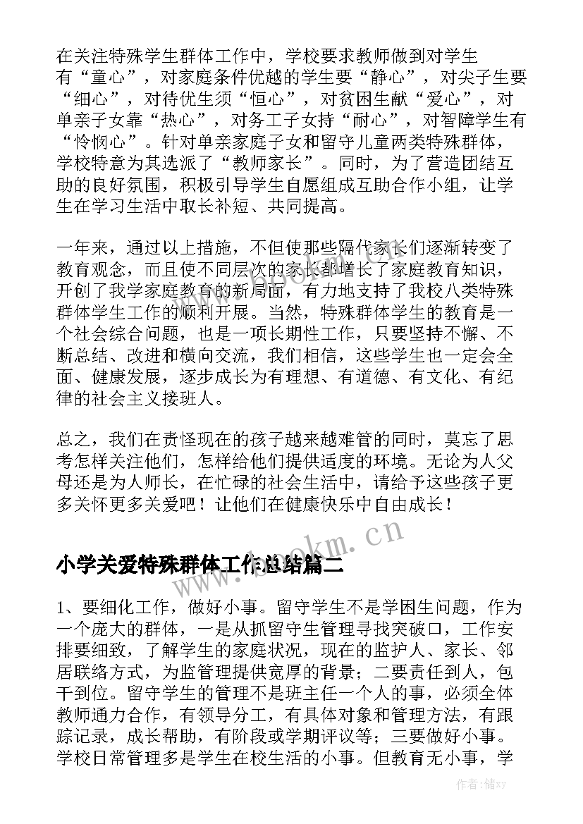 小学关爱特殊群体工作总结汇总