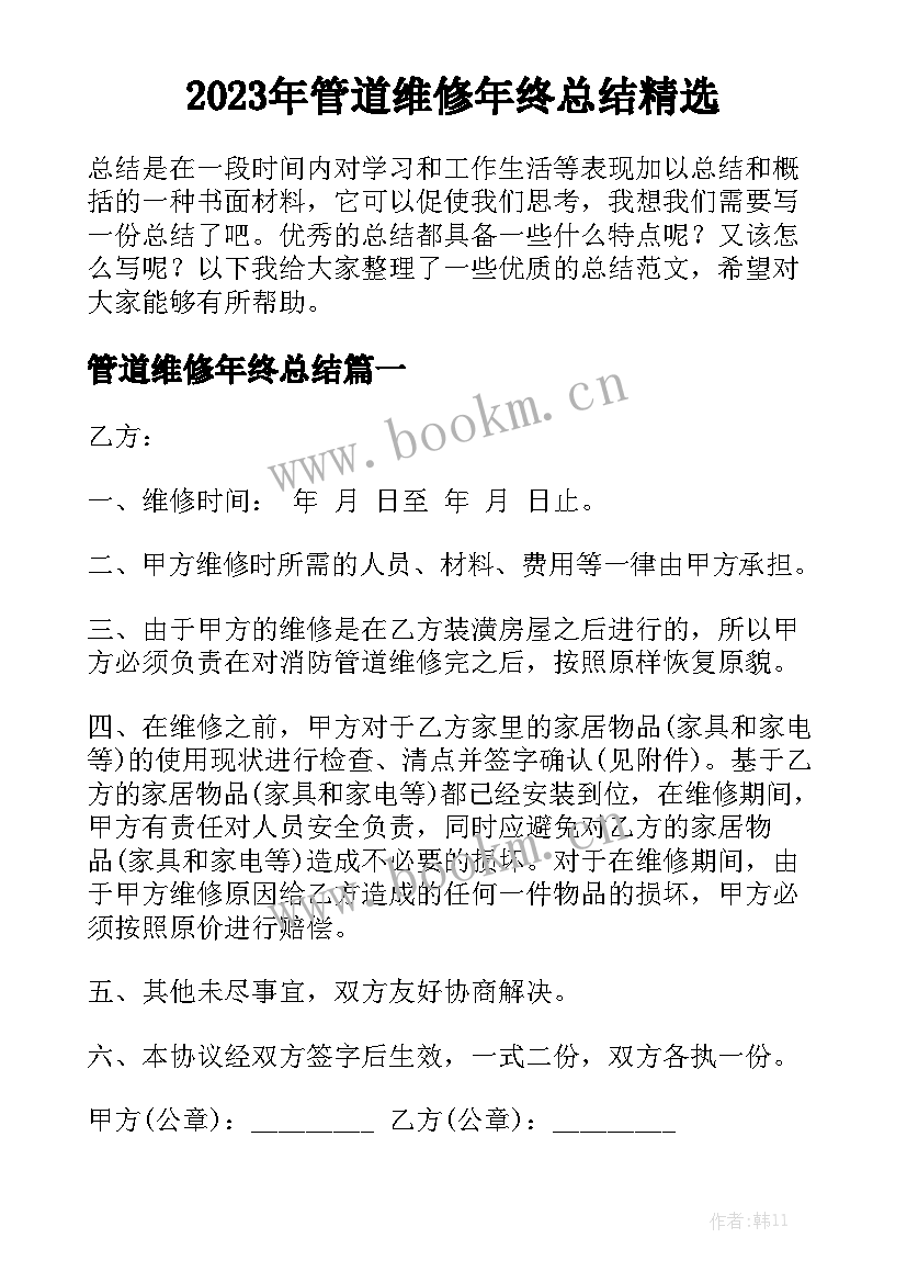 2023年管道维修年终总结精选