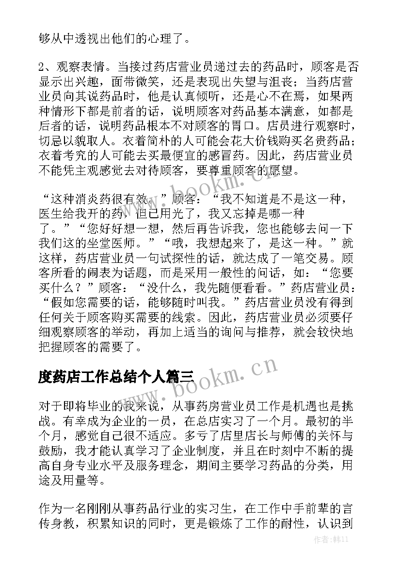 2023年度药店工作总结个人模板