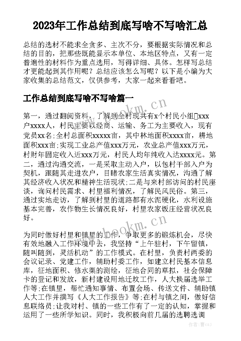 2023年工作总结到底写啥不写啥汇总