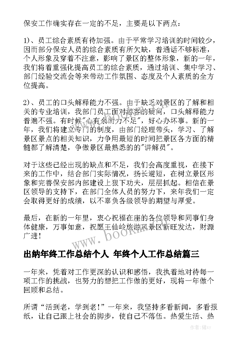 2023年出纳年终工作总结个人 年终个人工作总结(十篇)