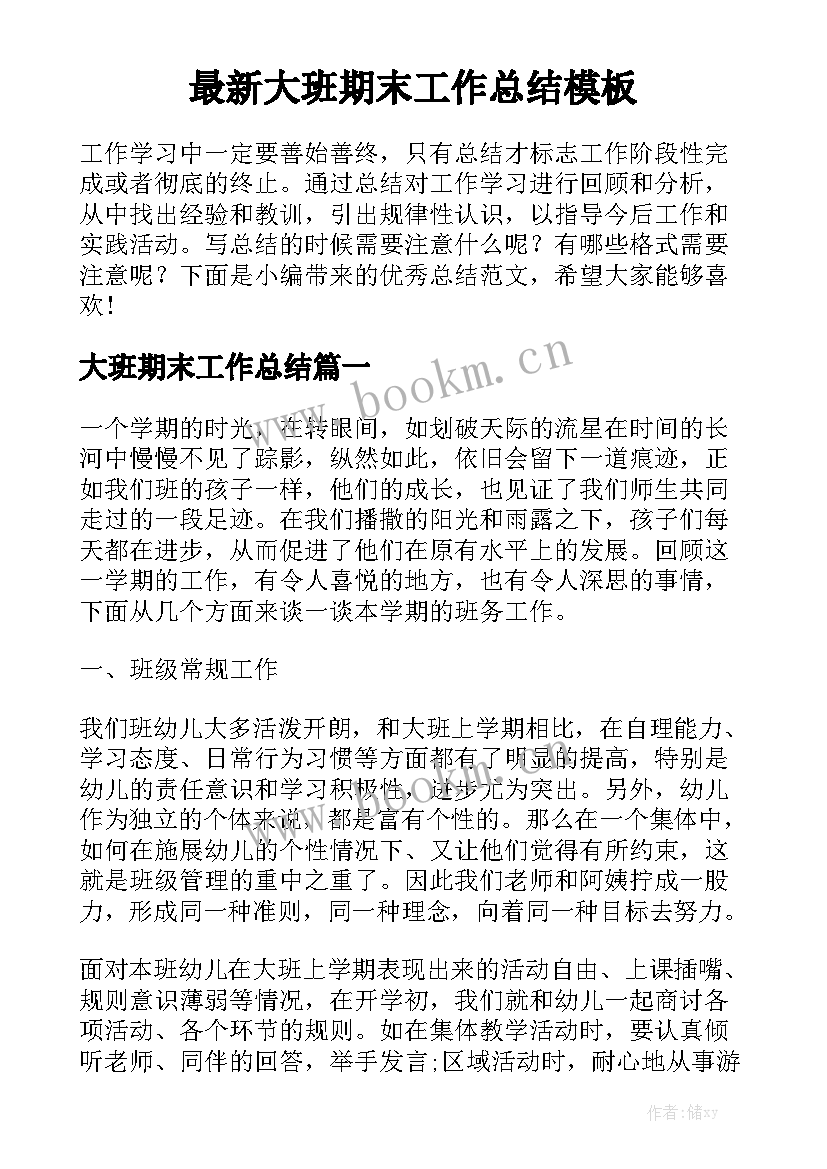 最新大班期末工作总结模板