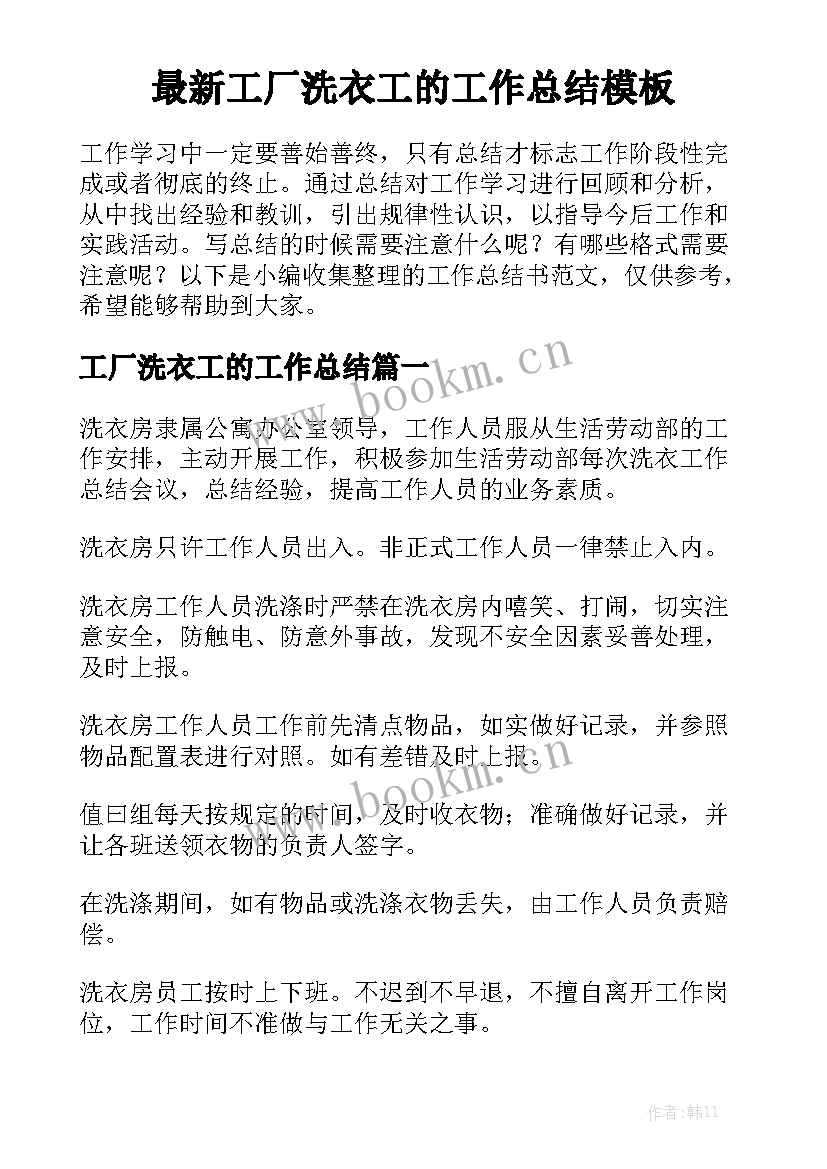 最新工厂洗衣工的工作总结模板