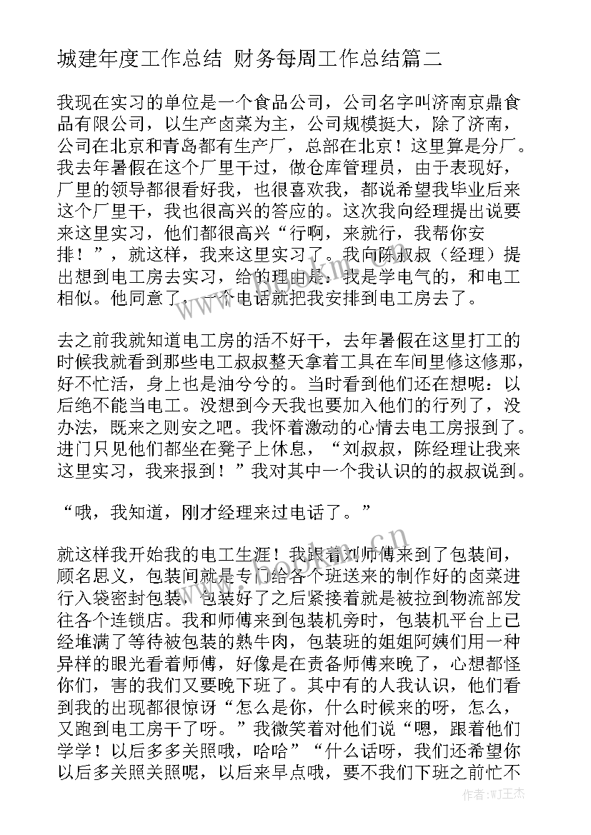 城建年度工作总结 财务每周工作总结精选