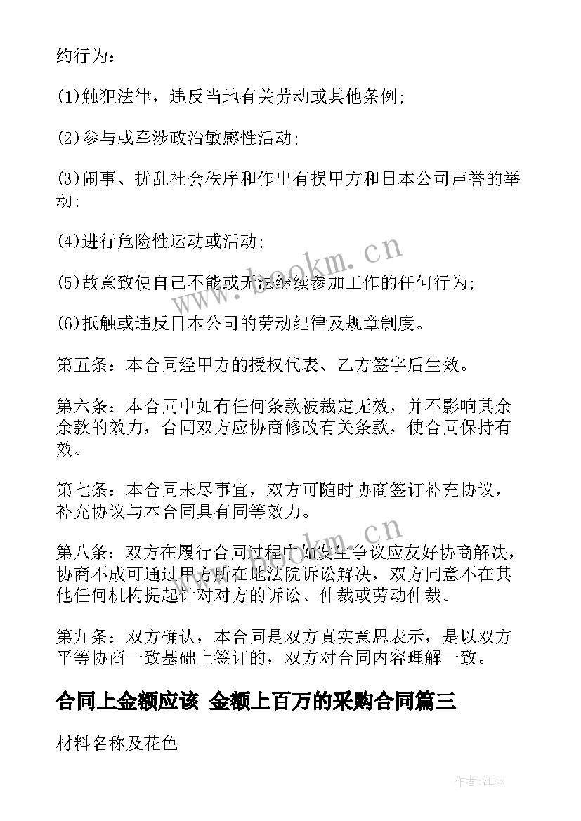 最新合同上金额应该 金额上百万的采购合同通用