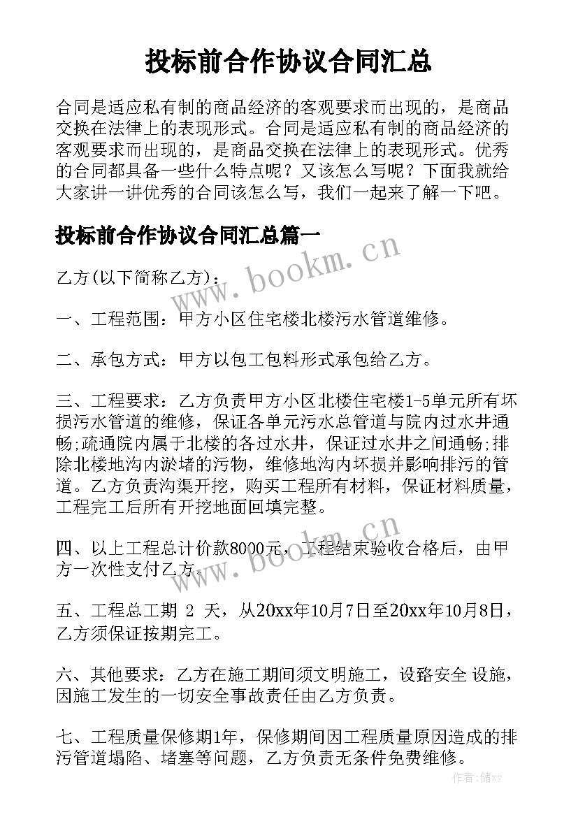 投标前合作协议合同汇总