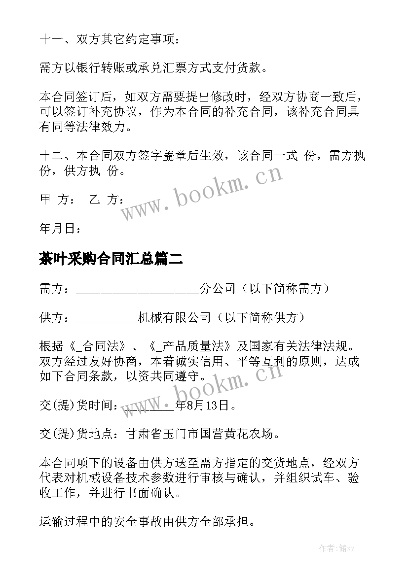 茶叶采购合同汇总