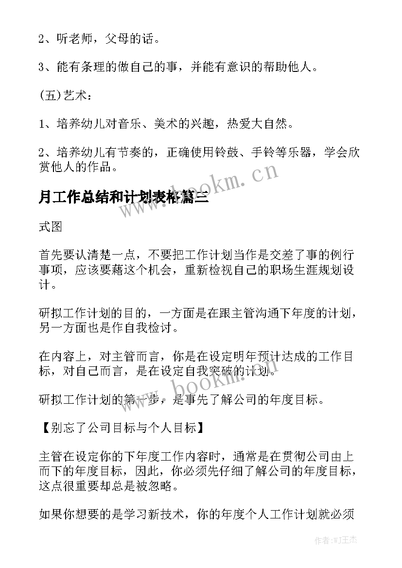 月工作总结和计划表格