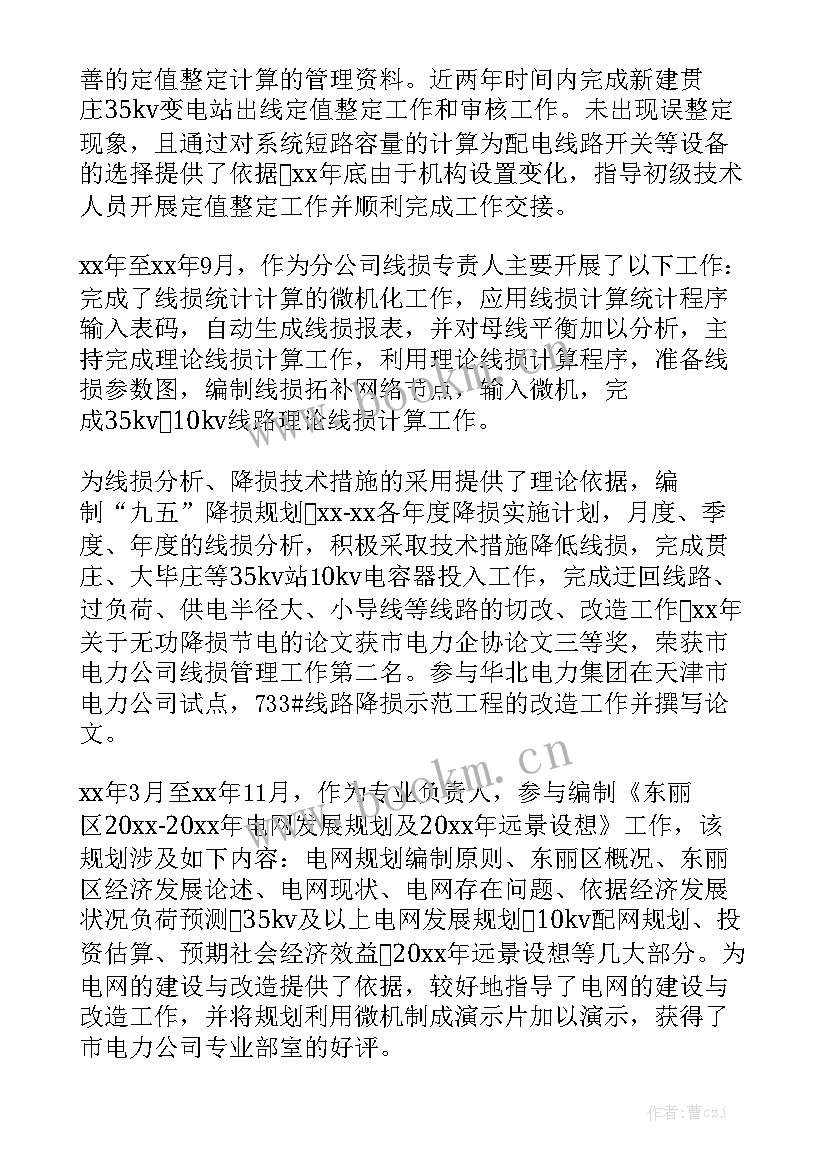 电力工作总结标题 电力技术工作总结