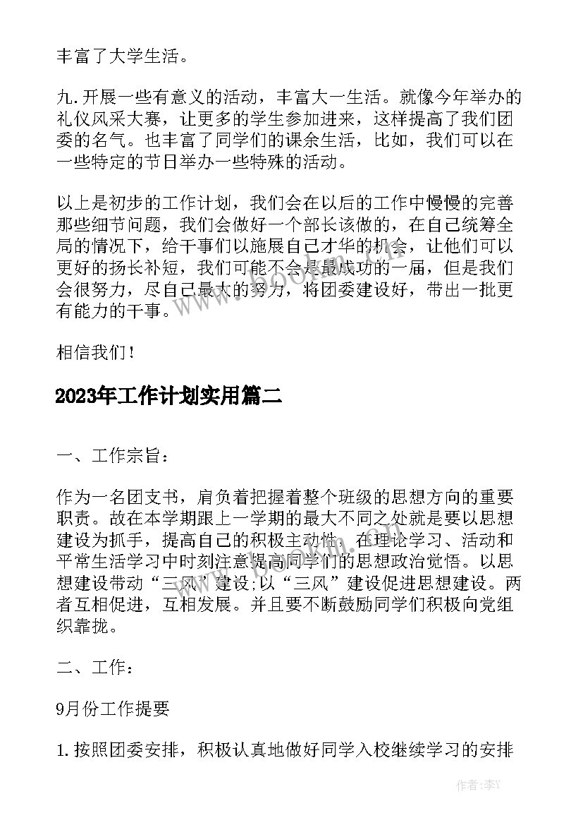 2023年工作计划实用