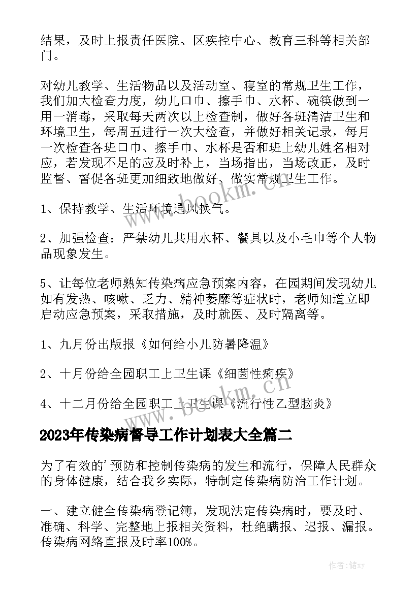 2023年传染病督导工作计划表大全