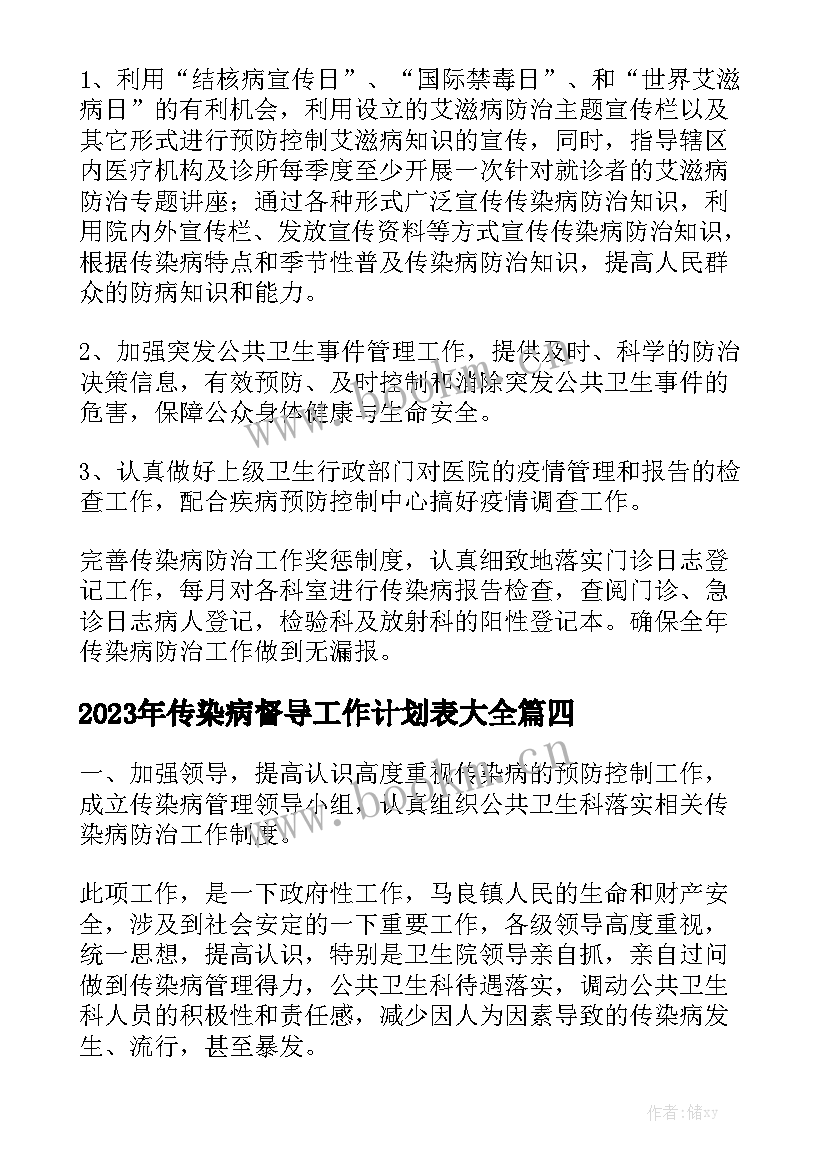 2023年传染病督导工作计划表大全