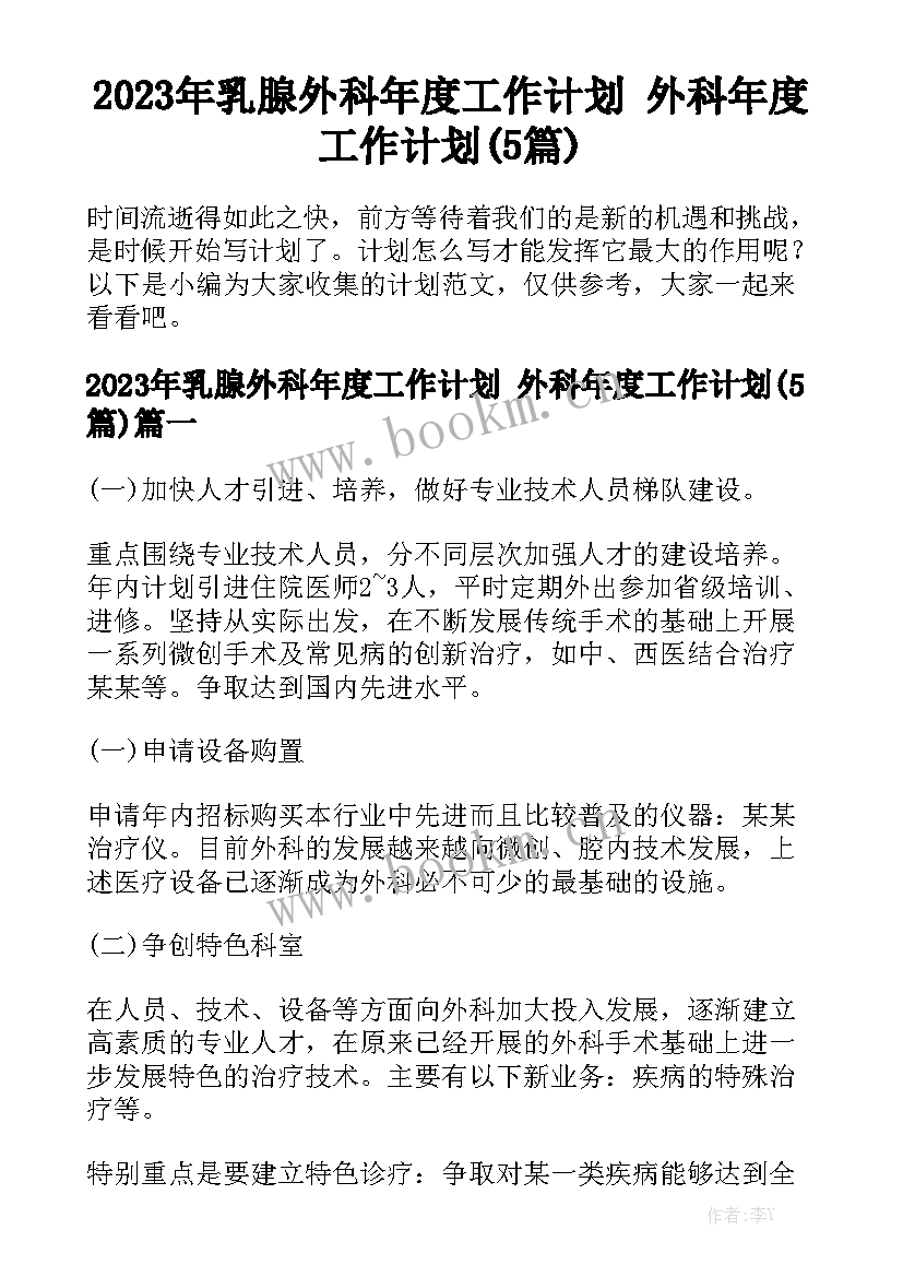 2023年乳腺外科年度工作计划 外科年度工作计划(5篇)