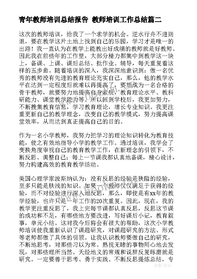 青年教师培训总结报告 教师培训工作总结