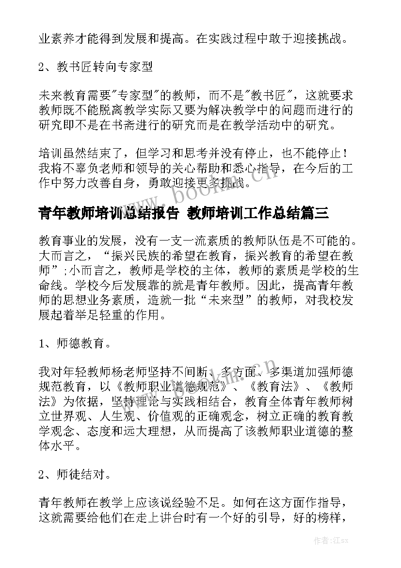 青年教师培训总结报告 教师培训工作总结