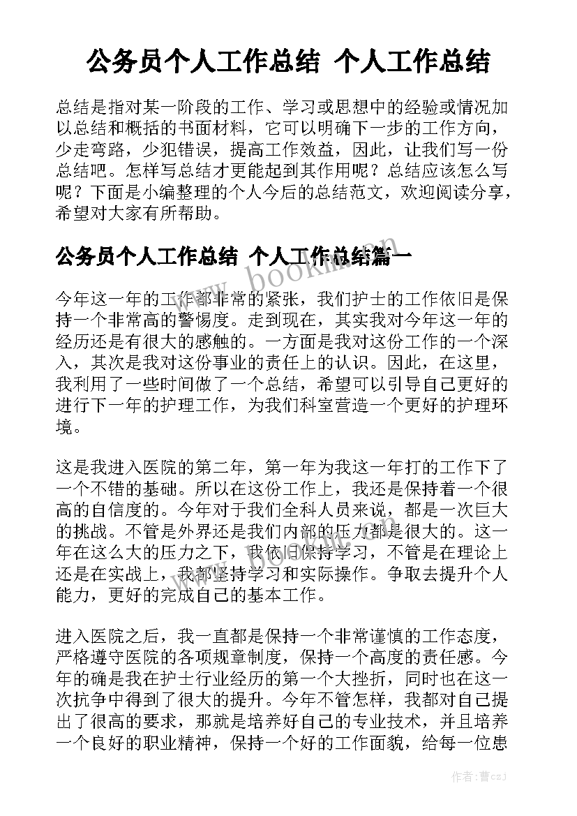 公务员个人工作总结 个人工作总结