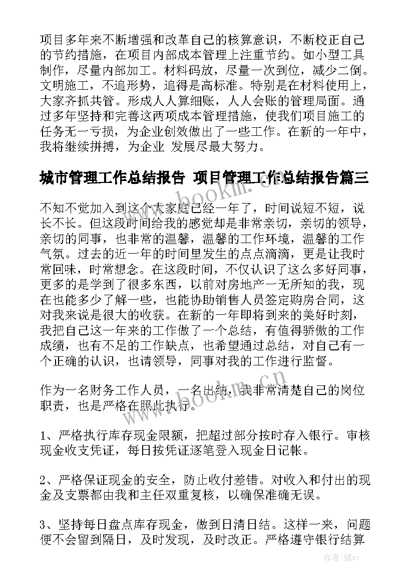 城市管理工作总结报告 项目管理工作总结报告