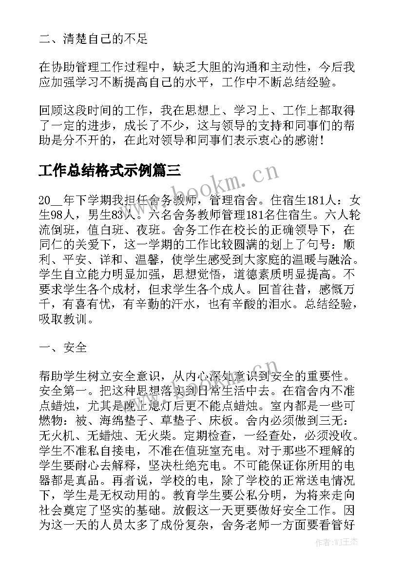 工作总结格式示例