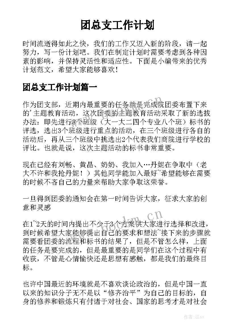 团总支工作计划