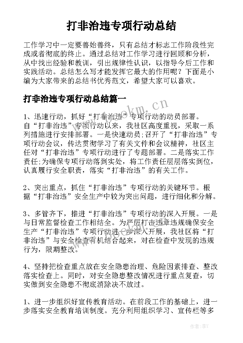 打非治违专项行动总结