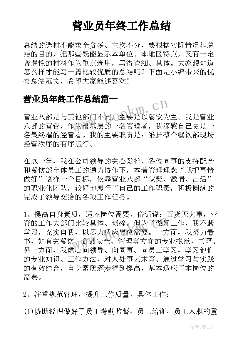 营业员年终工作总结