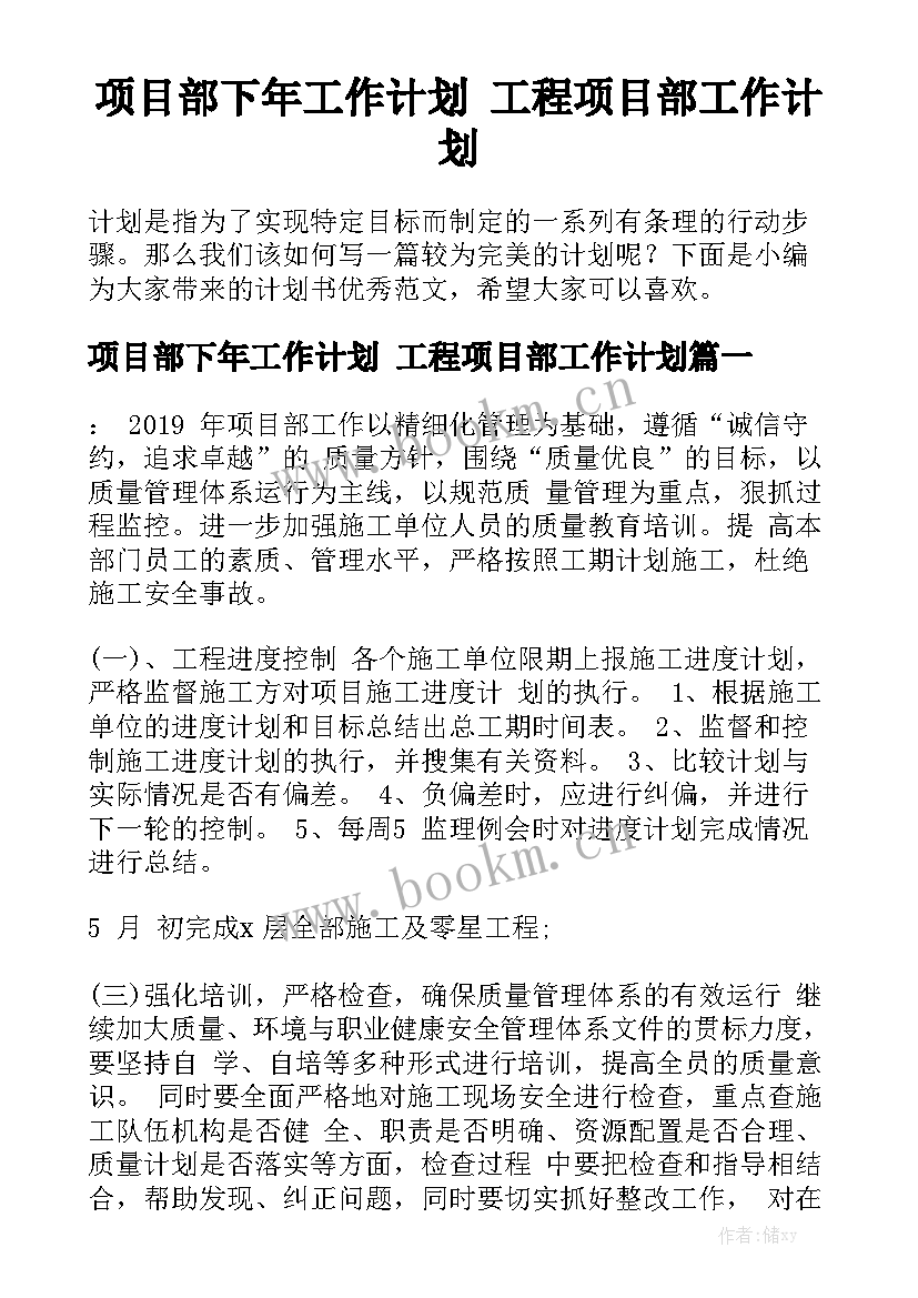 项目部下年工作计划 工程项目部工作计划