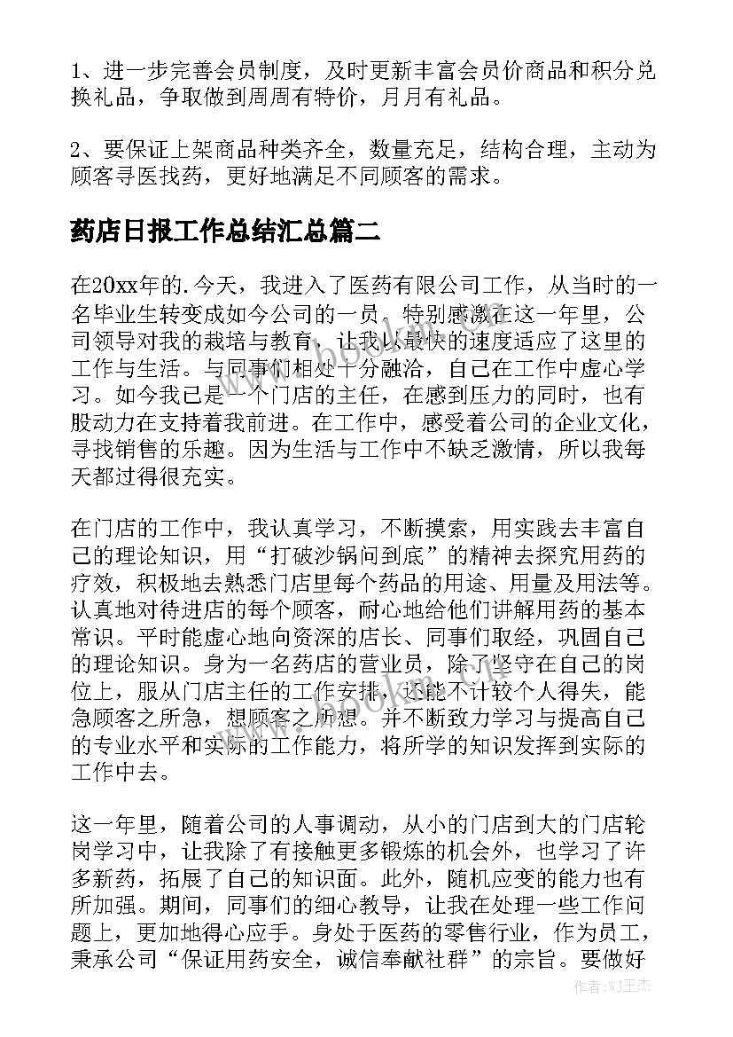 药店日报工作总结汇总