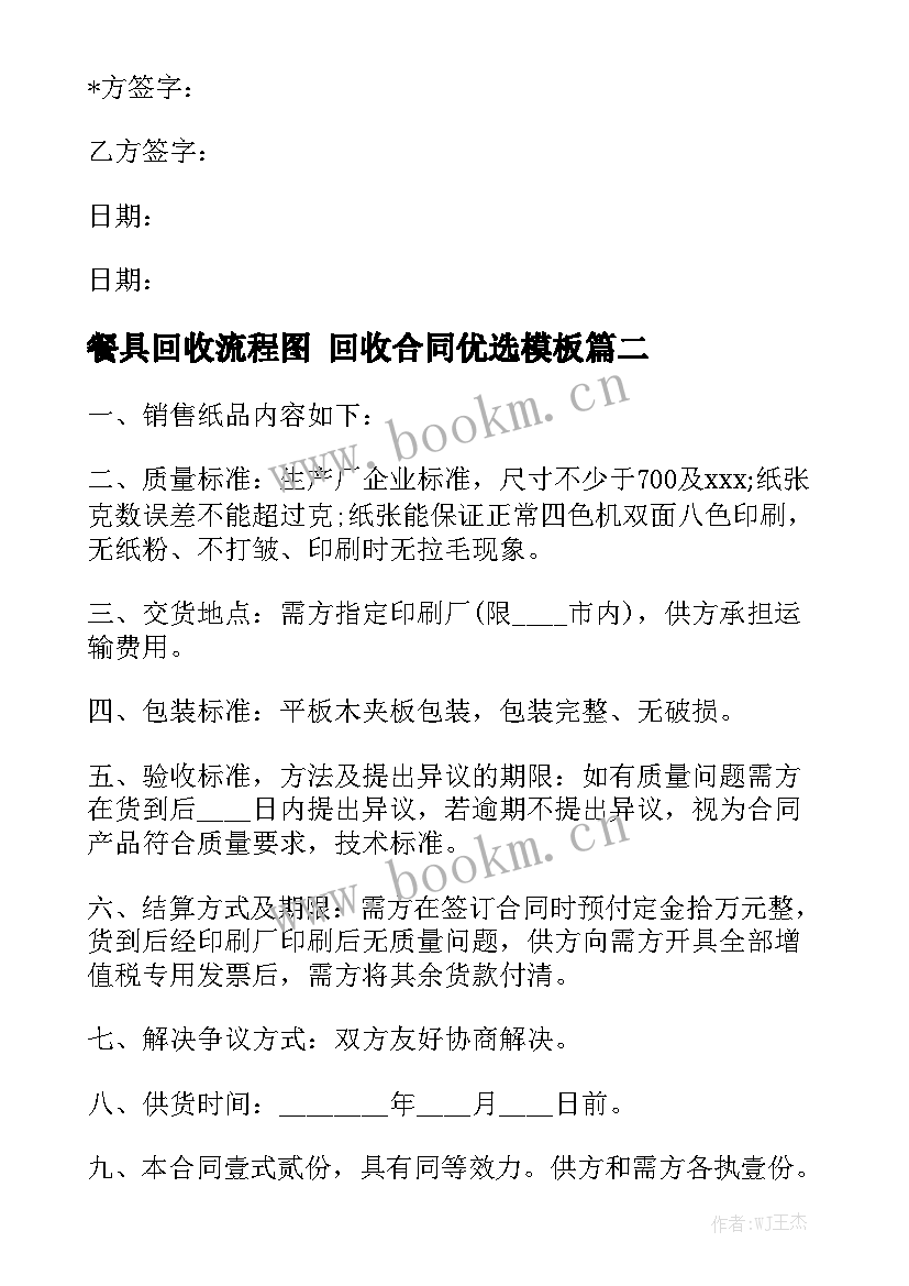 餐具回收流程图 回收合同优选模板