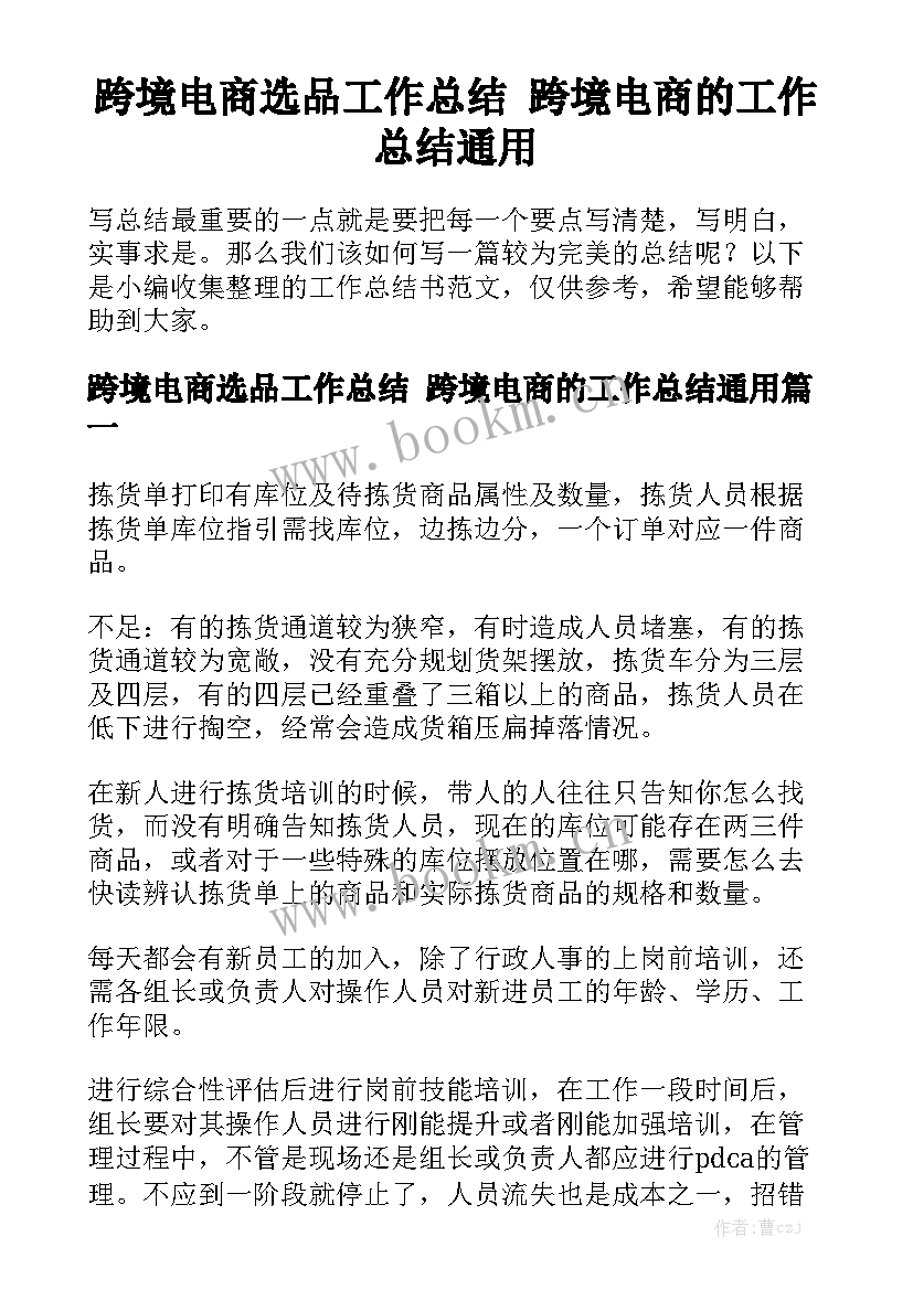 跨境电商选品工作总结 跨境电商的工作总结通用