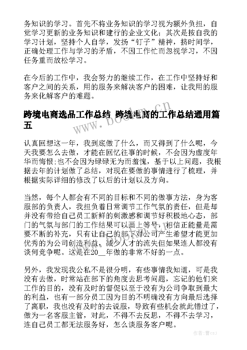 跨境电商选品工作总结 跨境电商的工作总结通用