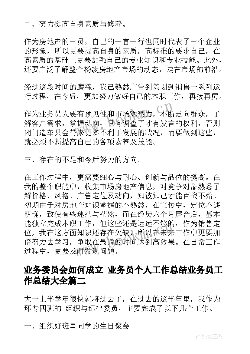 业务委员会如何成立 业务员个人工作总结业务员工作总结大全