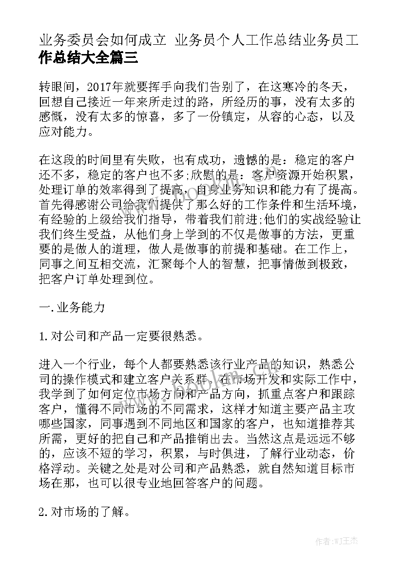 业务委员会如何成立 业务员个人工作总结业务员工作总结大全